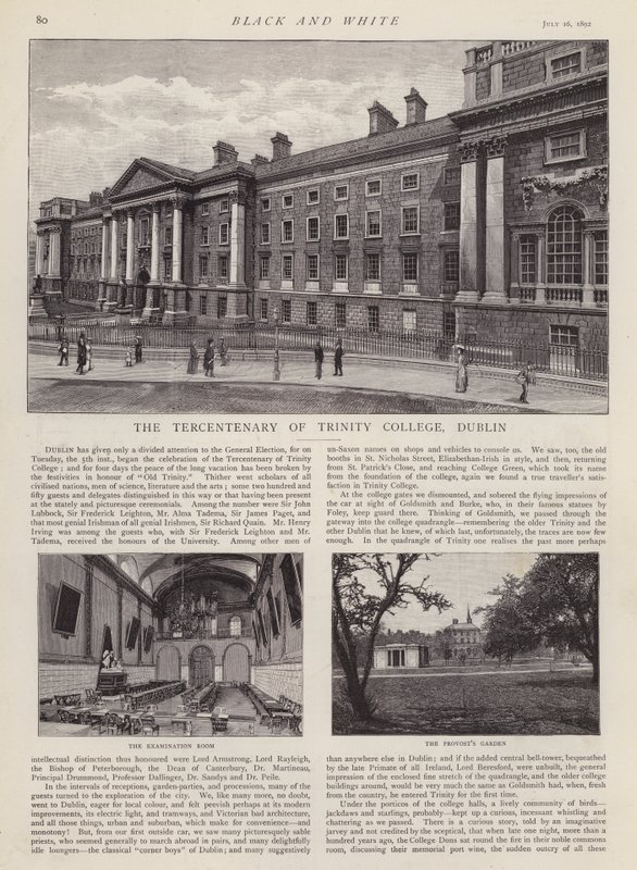 Sté výročí Trinity College, Dublin, Irsko (litho) od English School