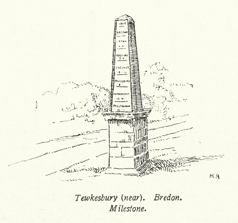 Tewkesbury, near, Bredon, Milestone (litografie) od English School