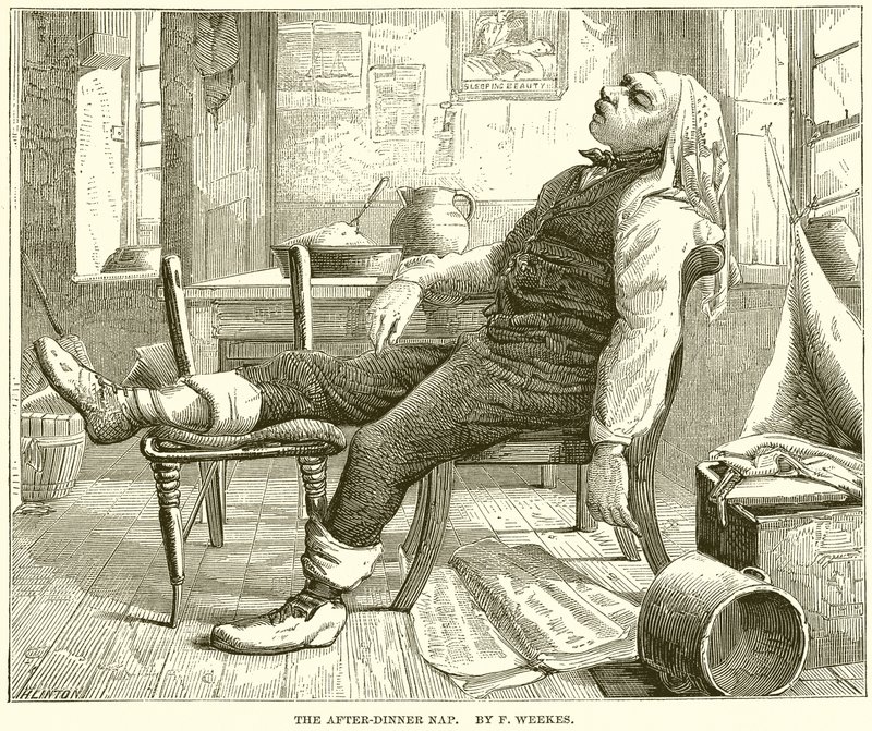 Zdřímnutí po večeři. Autor F. Weekes od English School