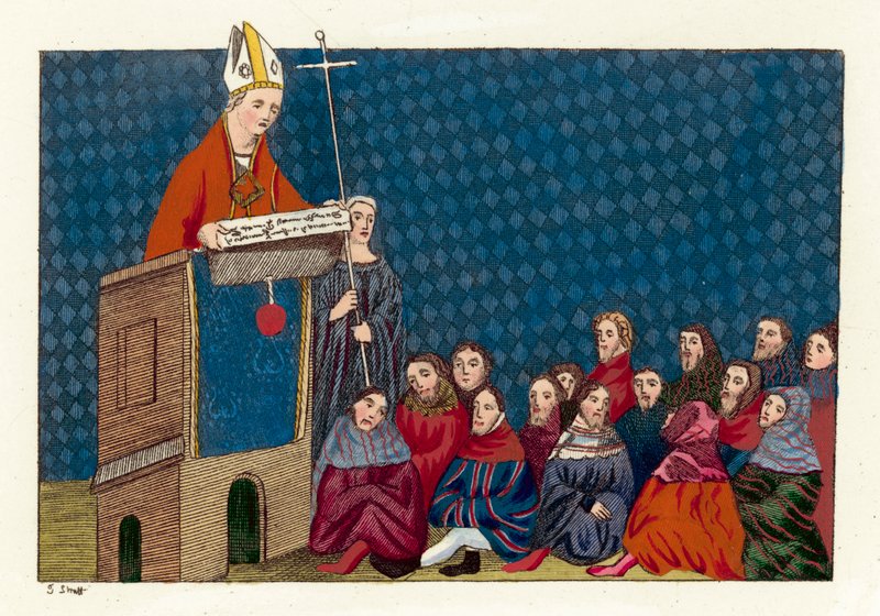 Arcibiskup z Canterbury káže lidu (barevná rytina) od English School