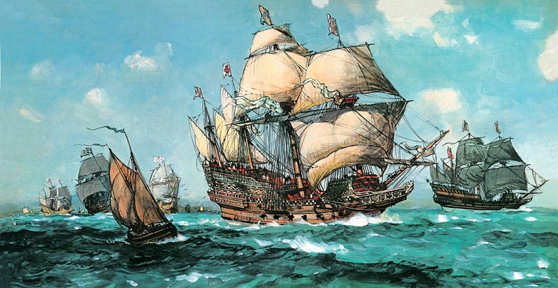 The Ark Royal Sails to Meet the Armada (barva lito) od English School