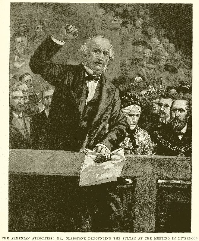 Arménská zvěrstva: Pan Gladstone odsuzoval sultána na setkání v Liverpoolu od English School