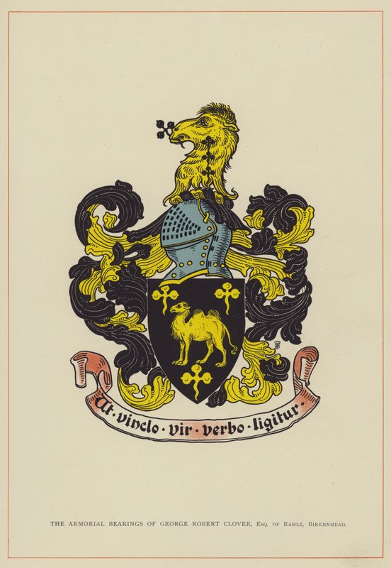 Erbovní znaky George Roberta Clovera, esquire z Ramle, Birkenhead (barevná litografie) od English School