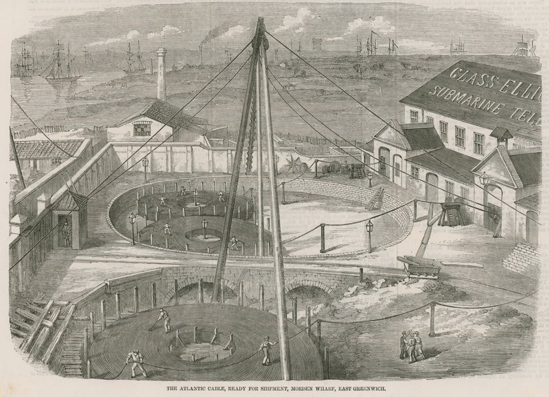 Atlantic Cable, připraven k odeslání, Moden Wharf, East Greenwich od English School