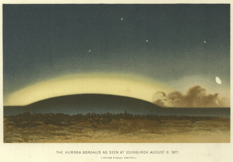 Aurora Borealis, jak je vidět v Edinburghu, 6. srpna 1871 od English School