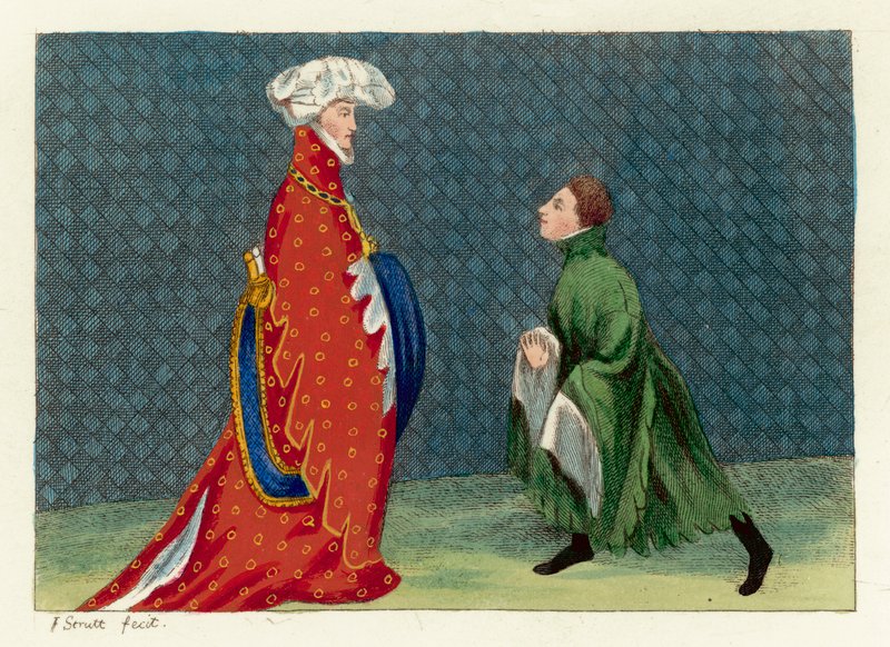 Autor vzdává úctu rytíři Gascoigne (barevná rytina) od English School