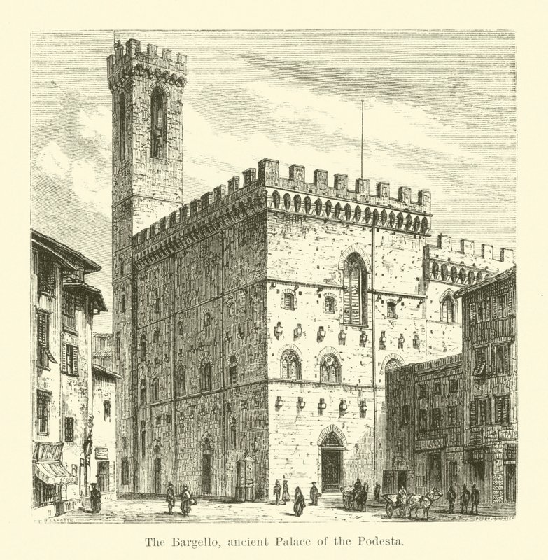 Bargello, starověký palác Podesta (rytina) od English School