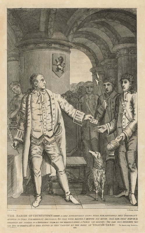 Baron z Courtstownu vrátil tuto rozhořčenou odpověď vyslanci vévody Schomberga od English School