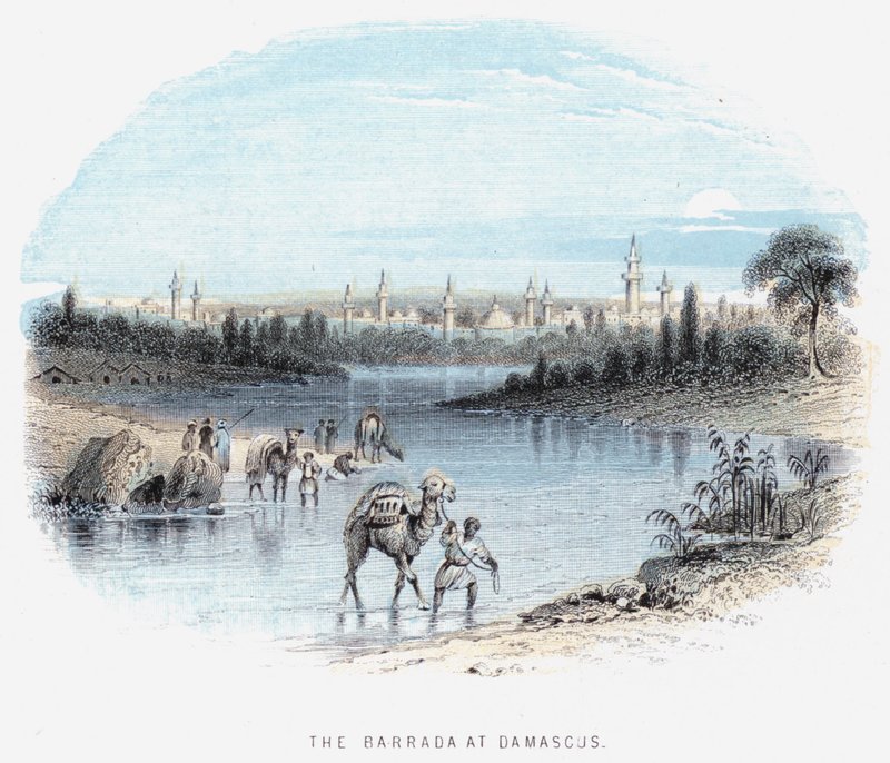 Barrada v Damašku (barevná rytina) od English School