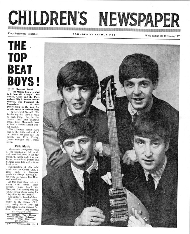 The Beatles, titulní strana The Childrens Newspaper, prosinec 1963 (novinový papír) od English School