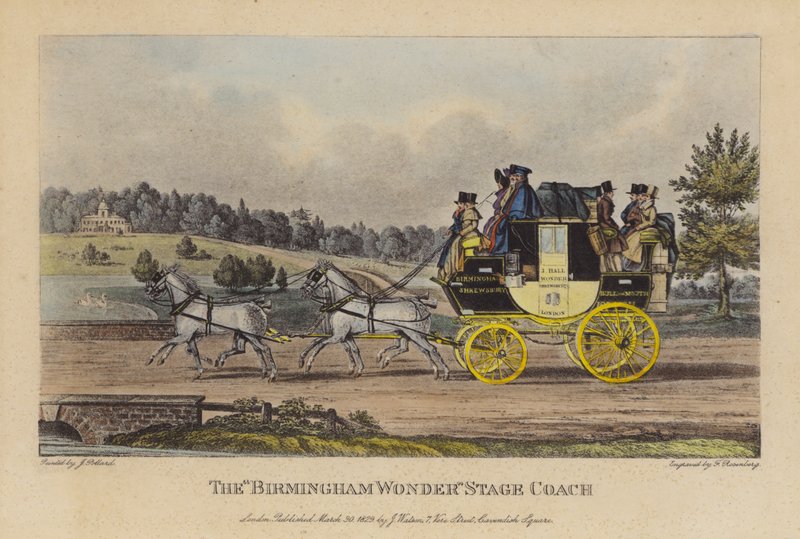 Stage Coach "Birmingham Wonder" (barevná rytina) od English School