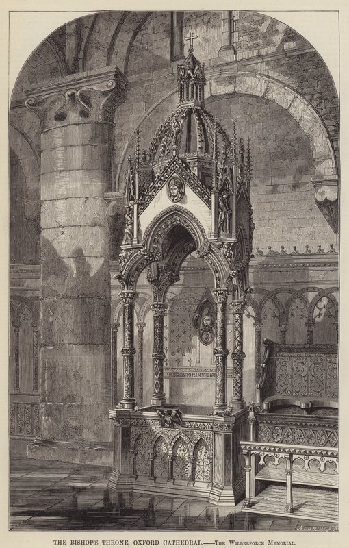 Biskupský trůn, Oxfordská katedrála, Wilberforce Memorial (rytina) od English School