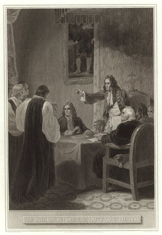 Biskupové před tajnou radou 1688 od English School