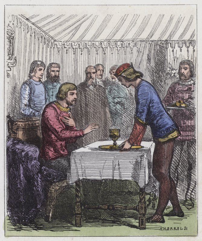 Černý princ a francouzský král (barevná rytina) od English School