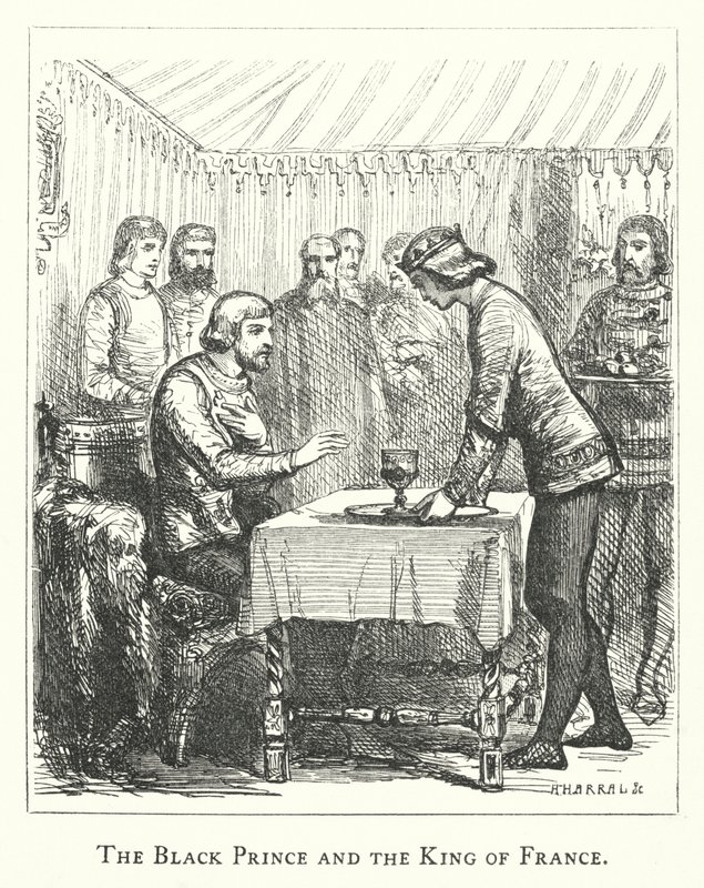 Černý princ a francouzský král (rytina) od English School