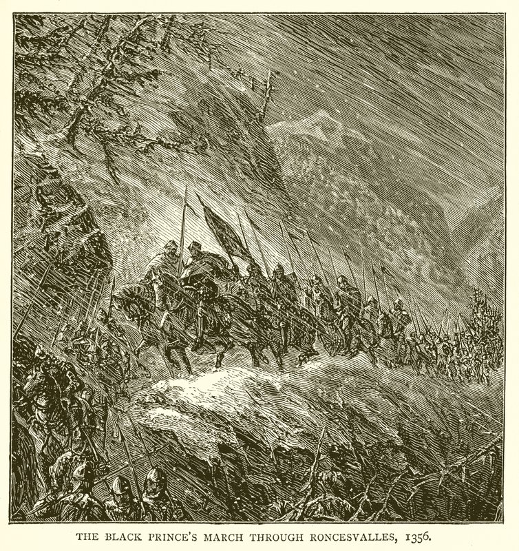 Pochod černých princů přes Roncesvalles, 1356 od English School