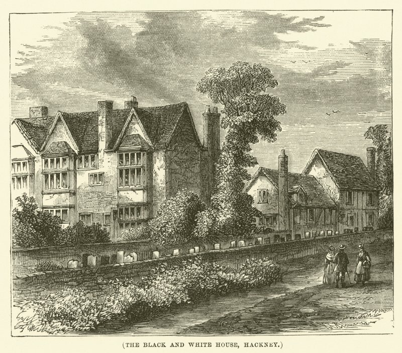 Černobílý dům, Hackney (rytina) od English School