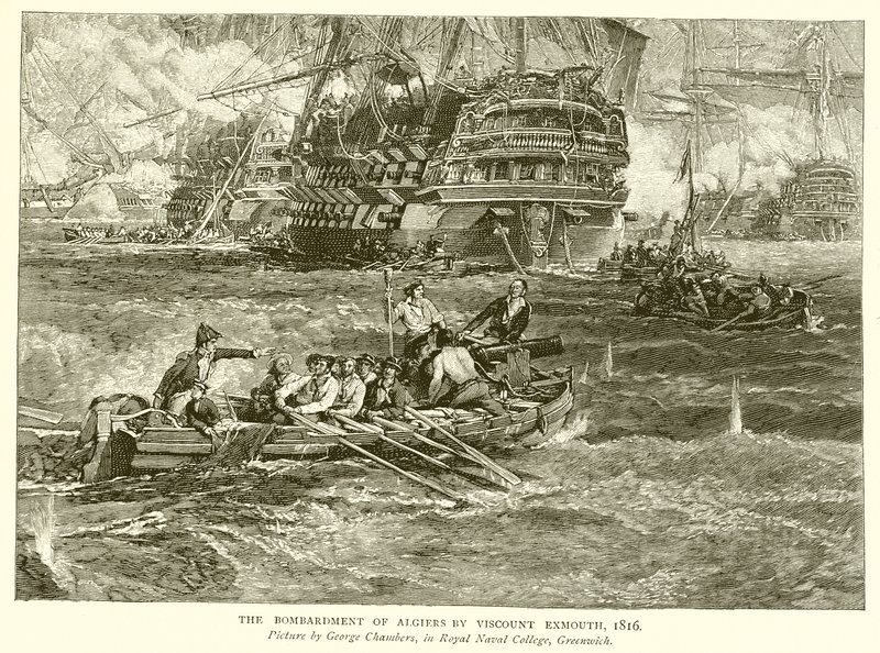 Bombardování Alžíru vikomtem Exmouthem, 1816 od English School