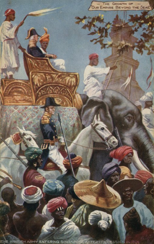 Britská armáda vstupuje do Singapuru po jeho odchodu v roce 1824 od English School
