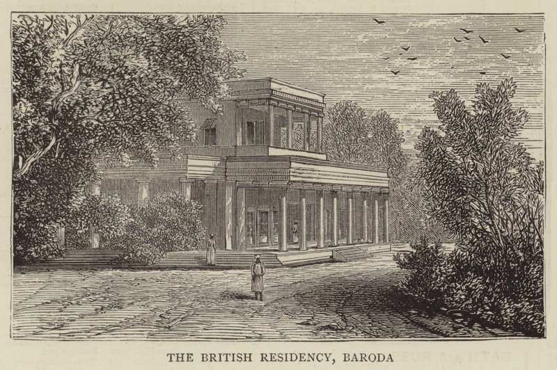 Britská rezidence, Baroda (rytina) od English School