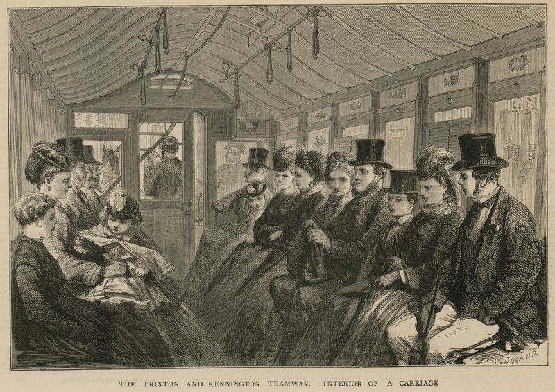 Brixton a Kennington Tramway - interiér kočáru od English School
