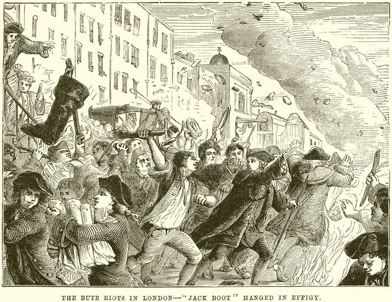 Bute Riots v Londýně - Jack Boot oběšen v Effigy od English School