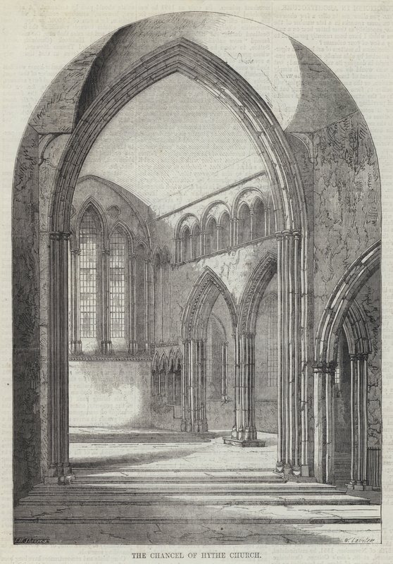 Kostel Chancel of Hythe (rytina) od English School