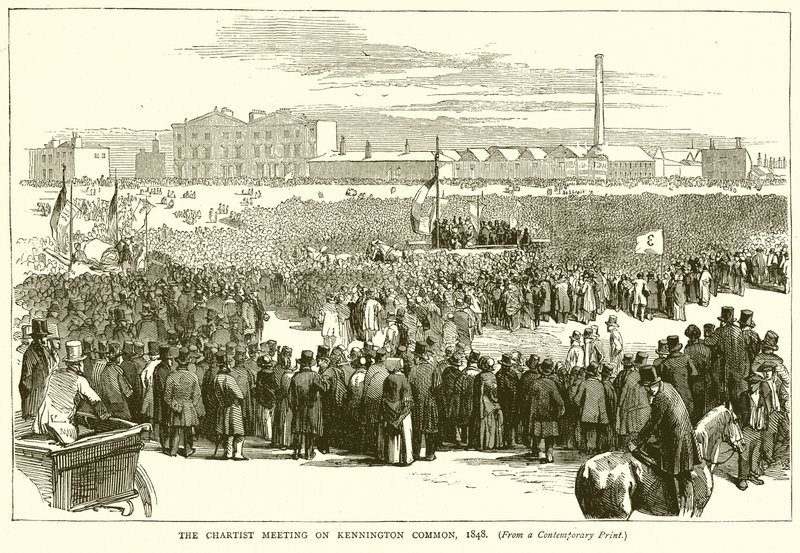 Schůze chartistů na Kennington Common, 1848 od English School