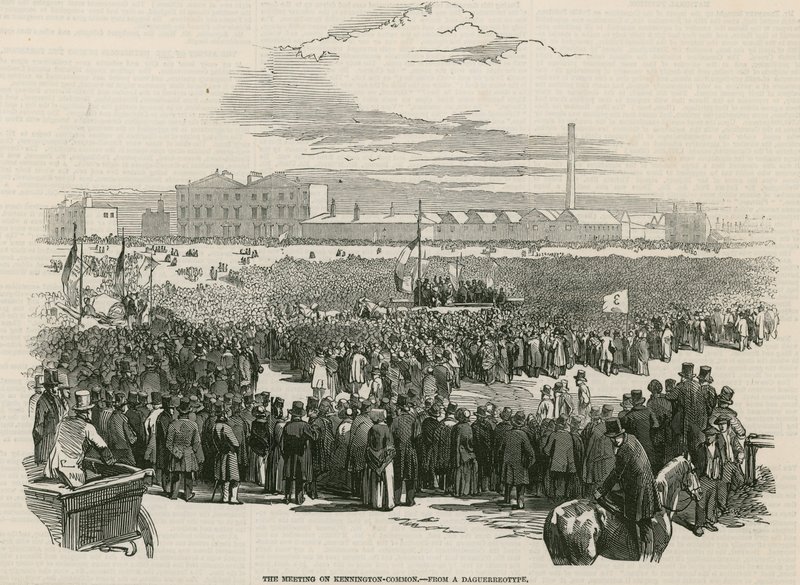 Chartistické setkání na Kennington Common v roce 1848 od English School