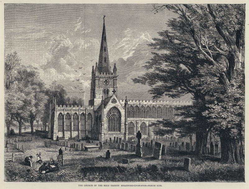 Kostel Nejsvětější Trojice, Stratford-upon-Avon, North Side (rytina) od English School