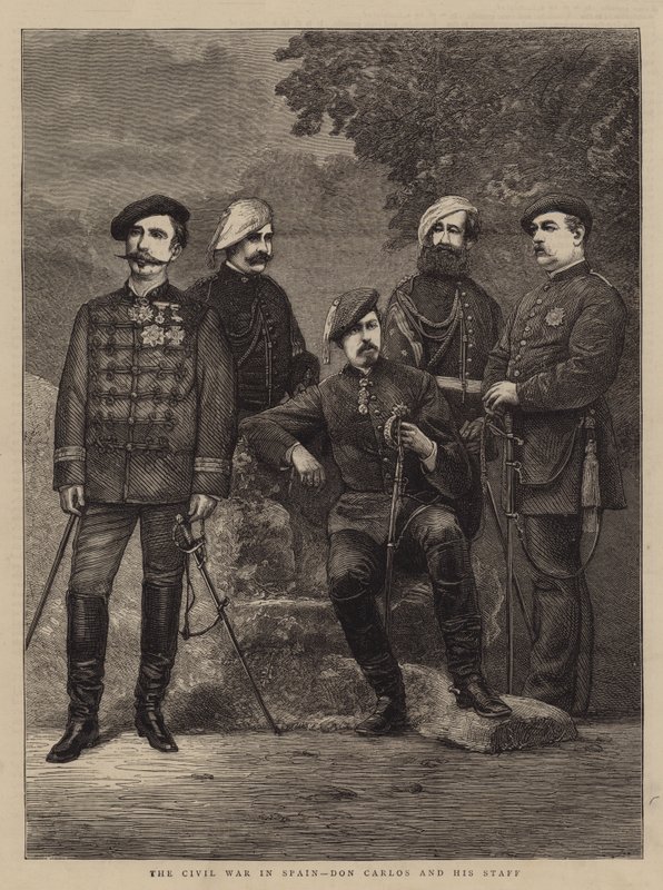 Občanská válka ve Španělsku, Don Carlos a jeho štáb (rytina) od English School