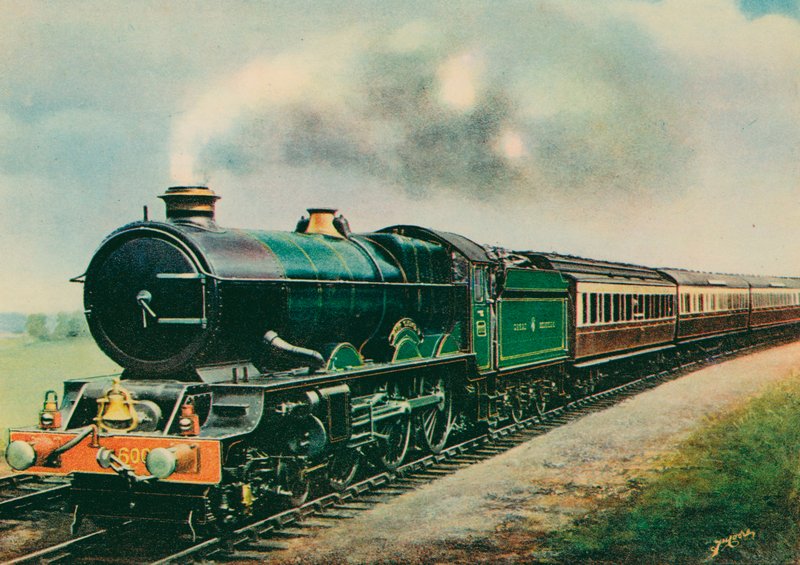 "Cornish Riviera Express," tažený "King George V," Great Western Railway (barva litho) od English School