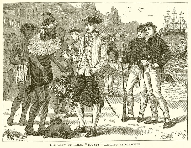 Posádka H.M.S. Bounty Landing v Otaheite od English School