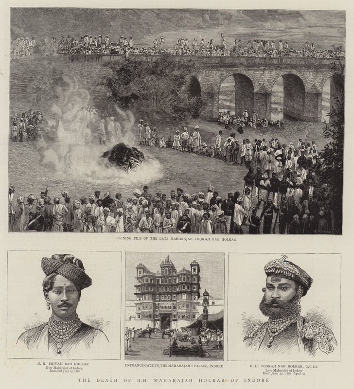 Smrt HH Maharajah Holkar z Indore (rytina) od English School