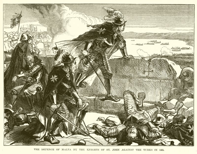Obrana Malty rytíři svatého Jana proti Turkům v roce 1565 od English School