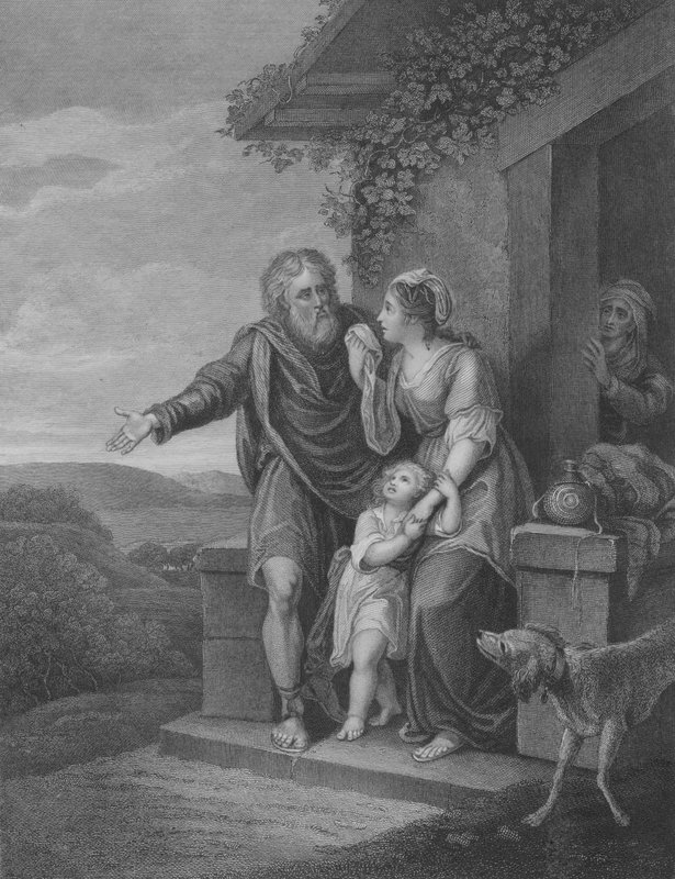 Odchod Hagar, Genesis 21, verš 9-15 (rytina) od English School