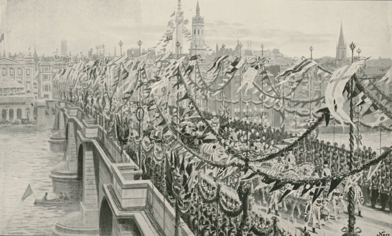 Diamantový jubilejní průvod přes London Bridge od English School