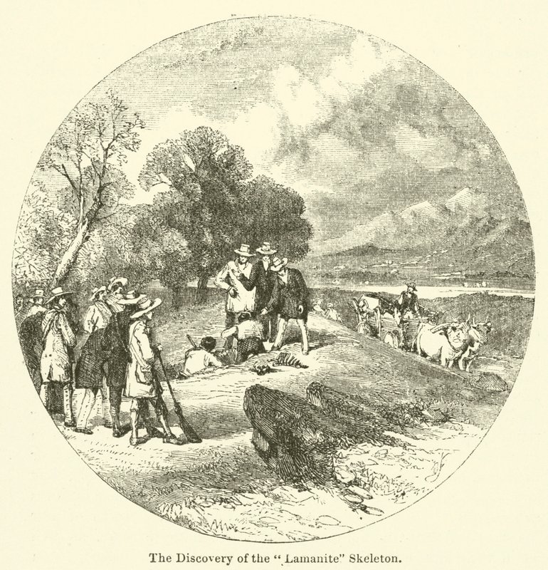 Objev kostry "lamanitu" (rytina) od English School