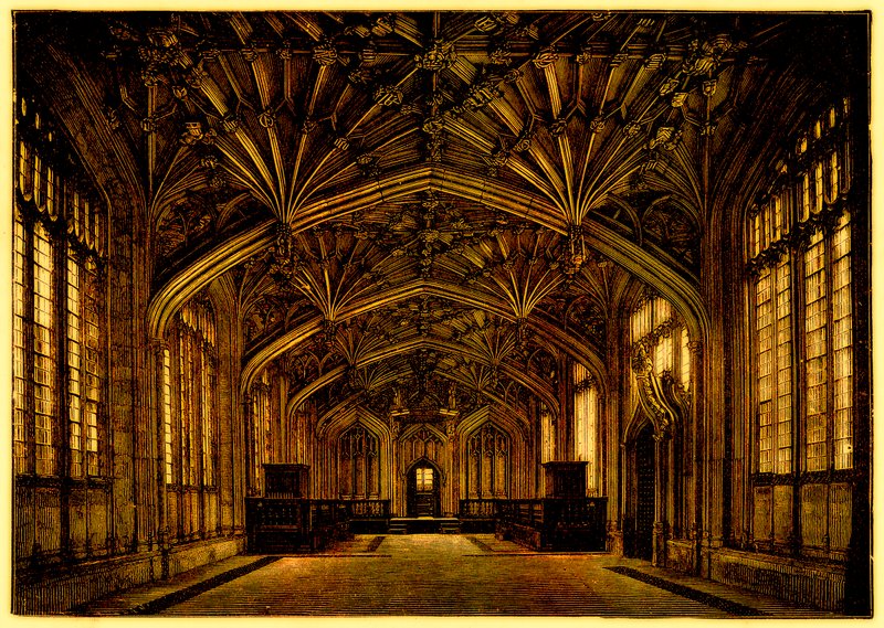The Divinity School, Oxford: postavená v letech 1445 až 1454, ilustrace z knihy Students History of England od Samuela R. Gardinera, publikovaná v roce 1902 (digitálně vylepšený obrázek) od English School