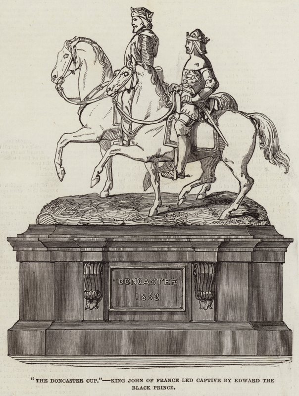 "Doncaster Cup", francouzský král Jan v zajetí od Edwarda Černého prince (rytina) od English School