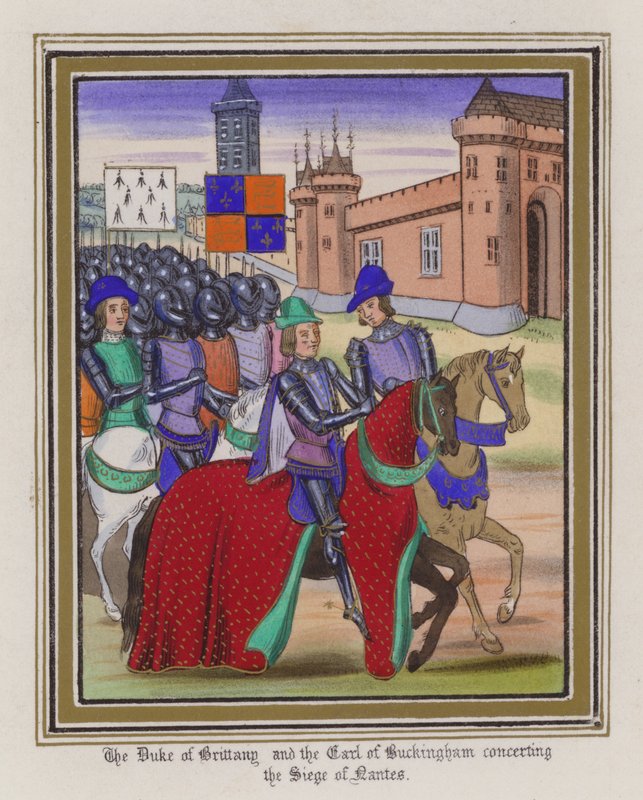 Vévoda z Bretaně a hrabě z Buckinghamu na koncertě The Siege Of Nantes (barevná rytina) od English School