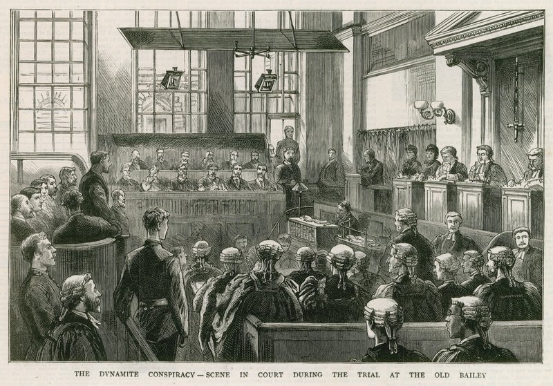 Dynamite Conspiracy, scéna u soudu během procesu v Old Bailey od English School