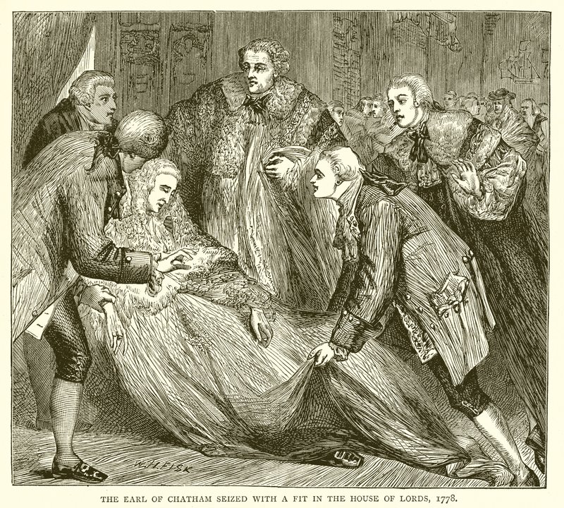 Hrabě z Chathamu zachvácený záchvatem ve Sněmovně lordů, 1778 od English School