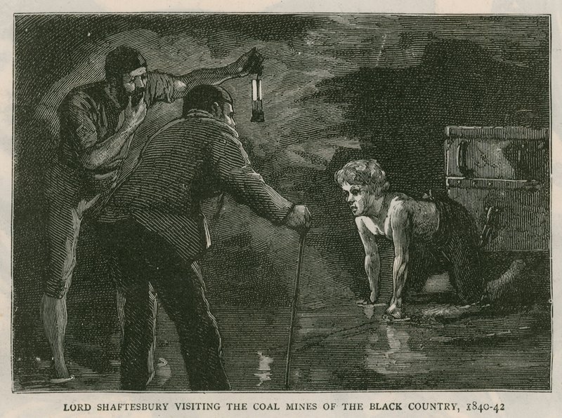 hrabě z Shaftesbury; návštěva uhelných dolů v Černé zemi, 1840-41; z The Graphic, 10. října 1885 od English School
