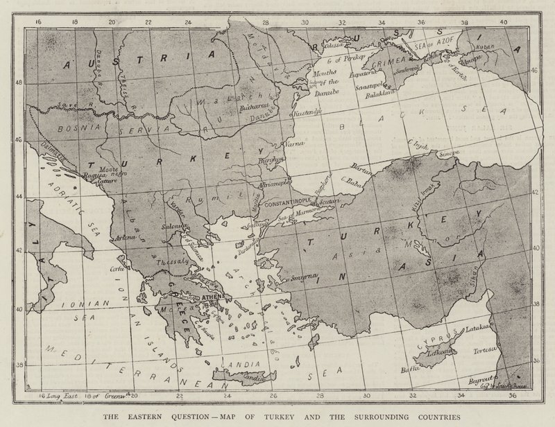 Východní otázka, Mapa Turecka a okolních zemí (rytina) od English School