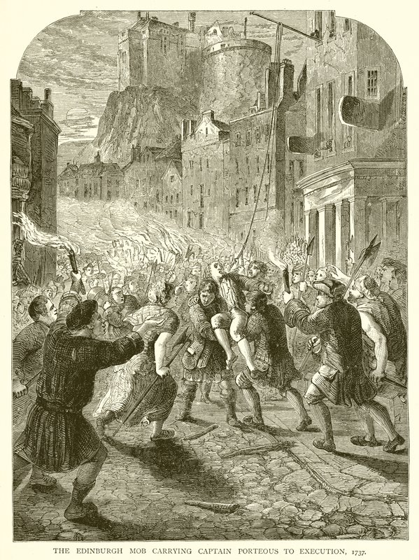 Edinburský dav nesoucí kapitána Porteouse na popravu, 1737 od English School