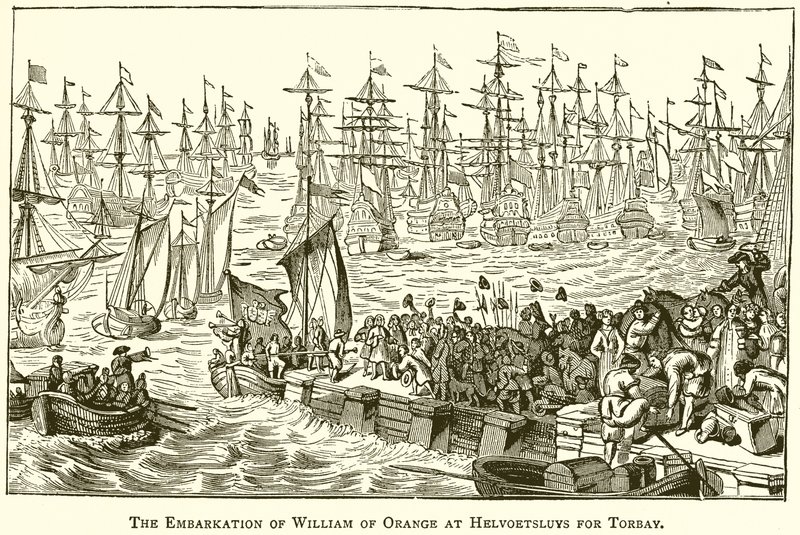 Nalodění Viléma Oranžského v Helvoetsluys do Torbay od English School