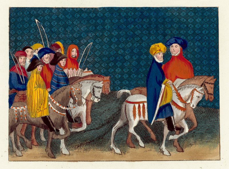 Velvyslanectví krále Richarda II zaslané vévodovi z Lancasteru (barevná rytina) od English School