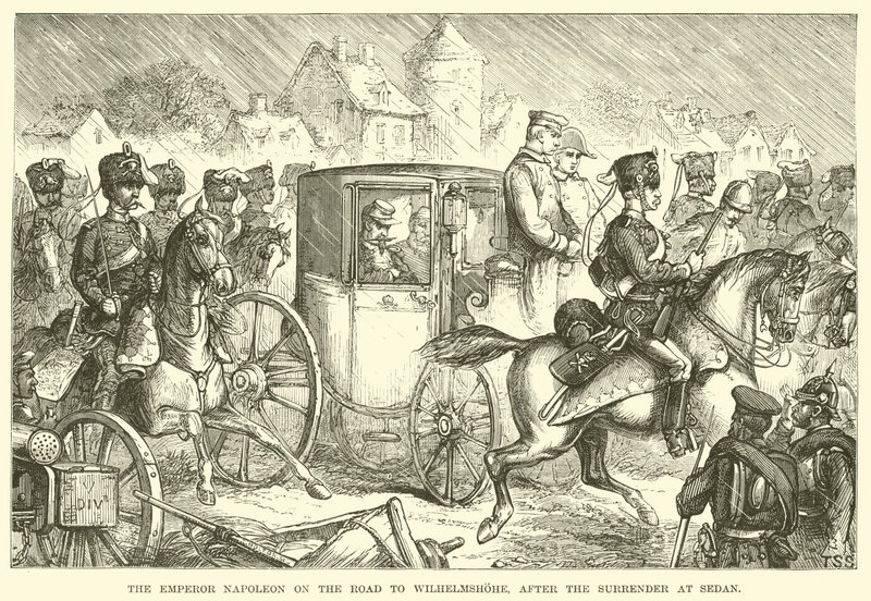 Císař Napoleon na cestě do Wilhelmshohe, po kapitulaci v Sedanu (rytina) od English School
