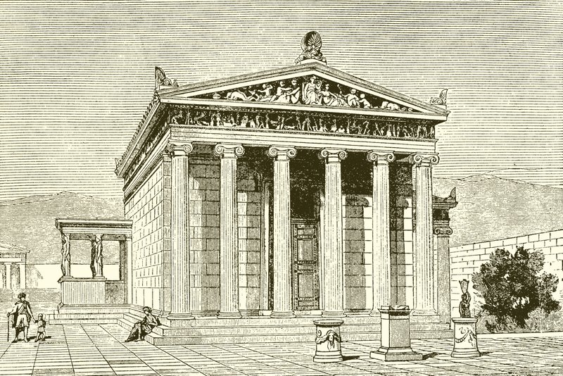 Erechtheion, slavný chrám v Aténách hrdiny Erectheios od English School